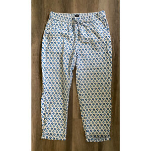 J.Crew Linen Blend Tapered Ankle Pants Block Print Floral Womens 10 Boho Cottage